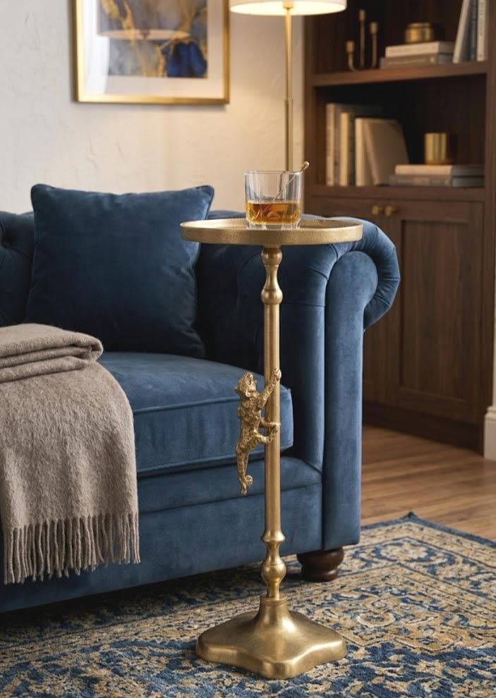 Handmade Brass Tiger Drink Table | Luxury Animal Accent Furniture | Artisan Metal Decor