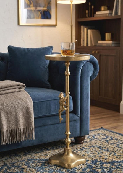 Handmade Brass Tiger Drink Table | Luxury Animal Accent Furniture | Artisan Metal Decor