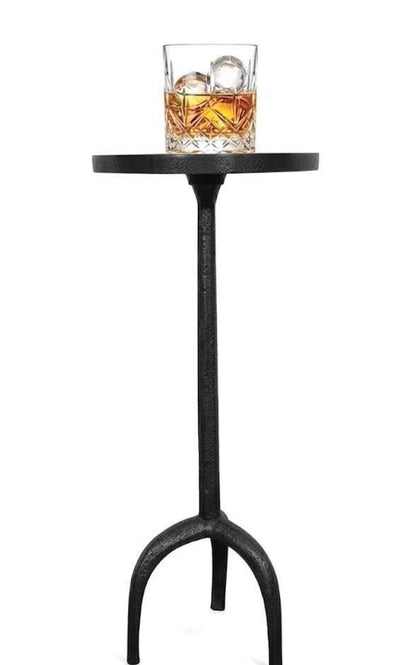 Antique Black Metal Side Table with Tripod Pedestal Base