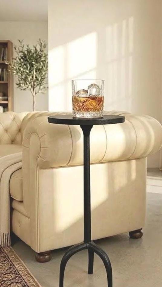 Antique Black Metal Side Table with Tripod Pedestal Base