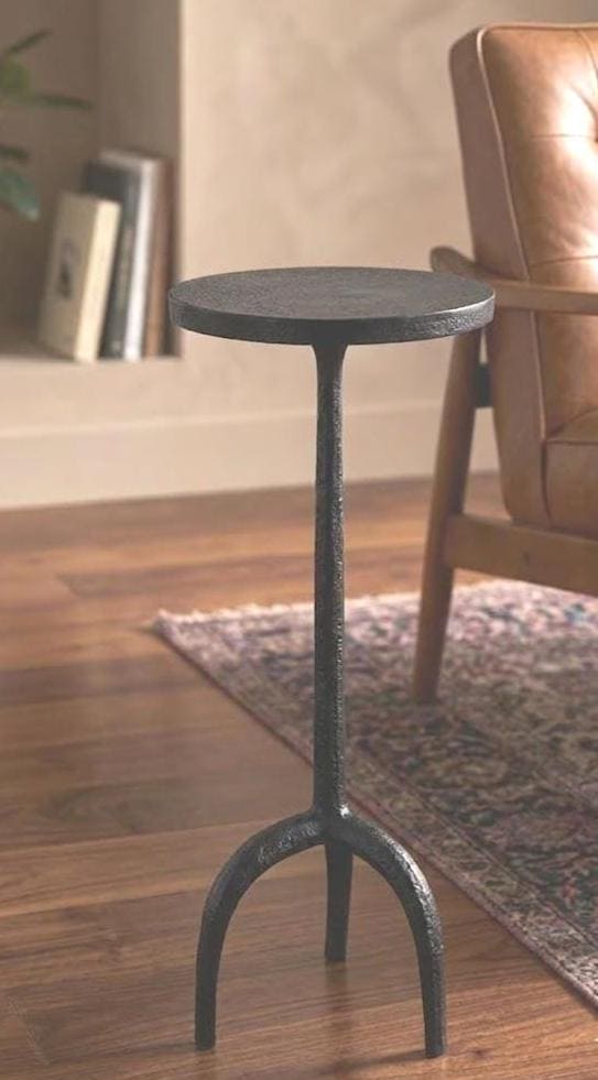 Antique Black Metal Side Table with Tripod Pedestal Base