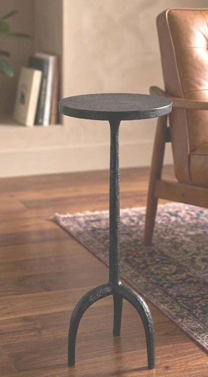 Antique Black Metal Side Table with Tripod Pedestal Base