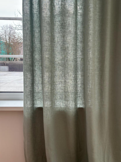 Stonewashed Linen Curtain Panels Set of 2 with Multifunctional Heading Tape