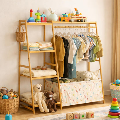 Bamboo Garment Rack with 9-Tier Shelves, Clothes Storage, Shoe Organizer