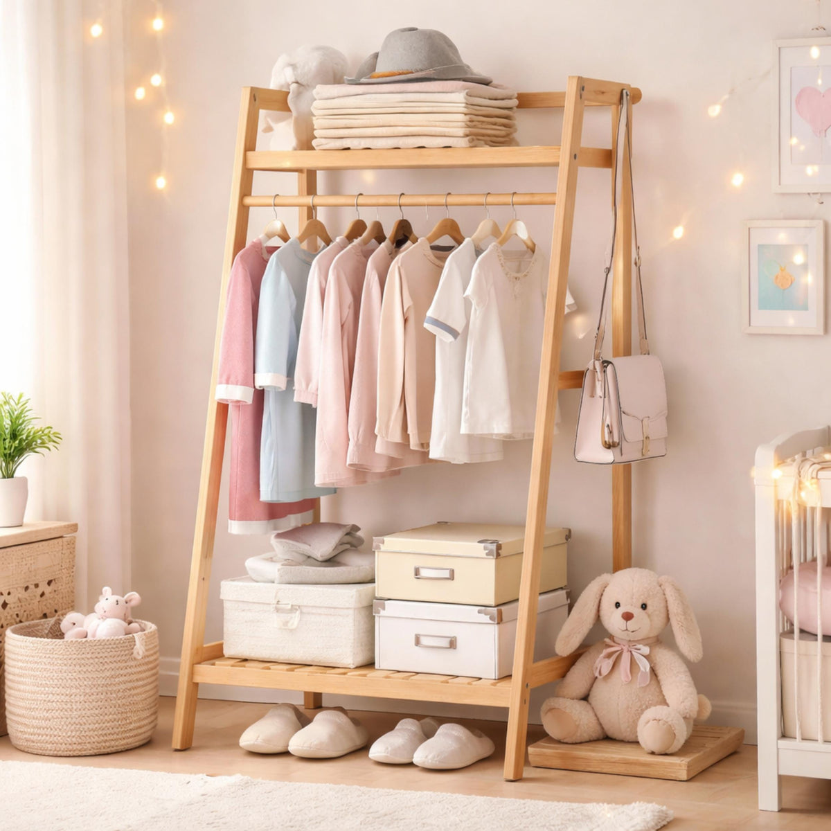 Bamboo Garment Rack with 9-Tier Shelves, Clothes Storage, Shoe Organizer