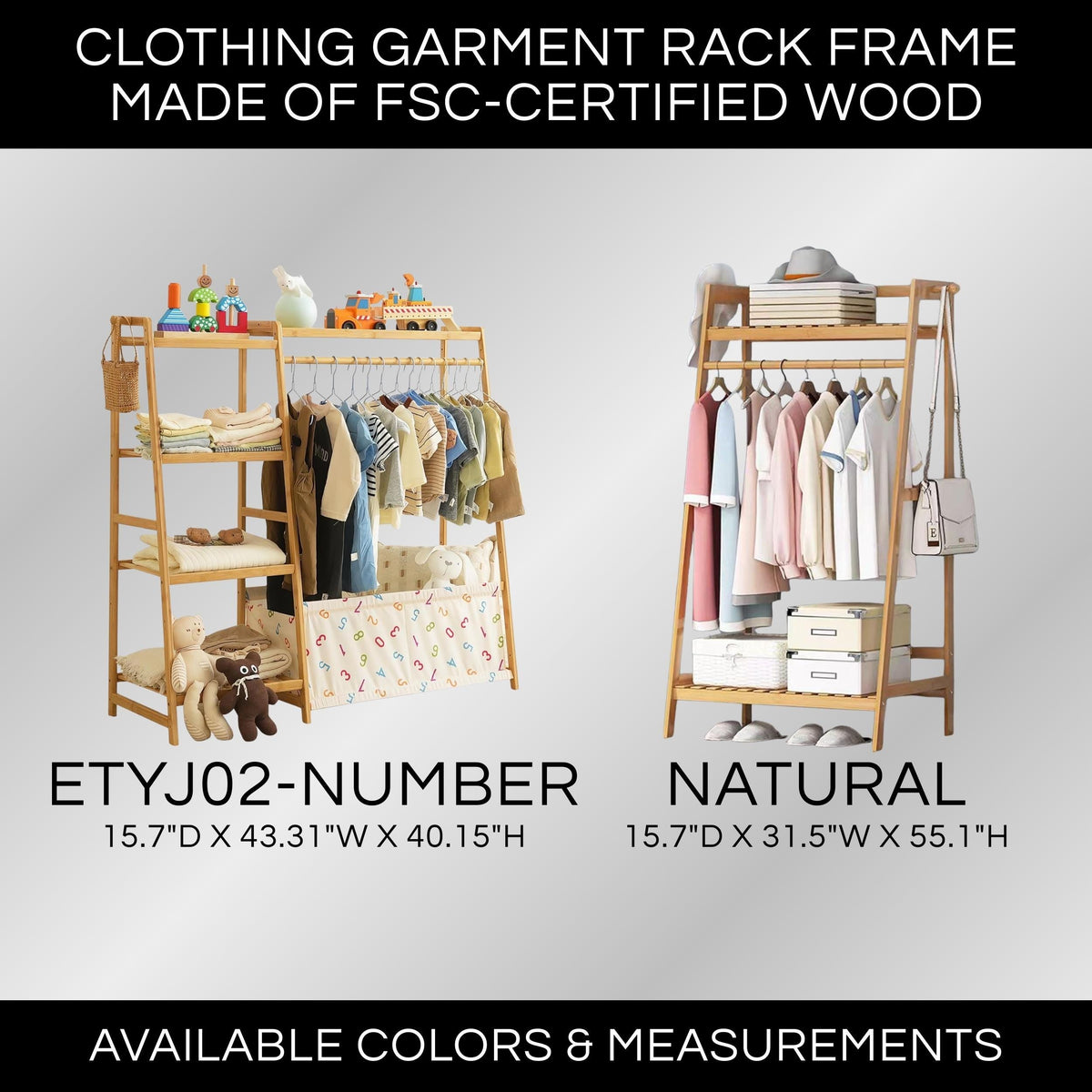 Bamboo Garment Rack with 9-Tier Shelves, Clothes Storage, Shoe Organizer