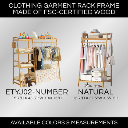 Bamboo Garment Rack with 9-Tier Shelves, Clothes Storage, Shoe Organizer