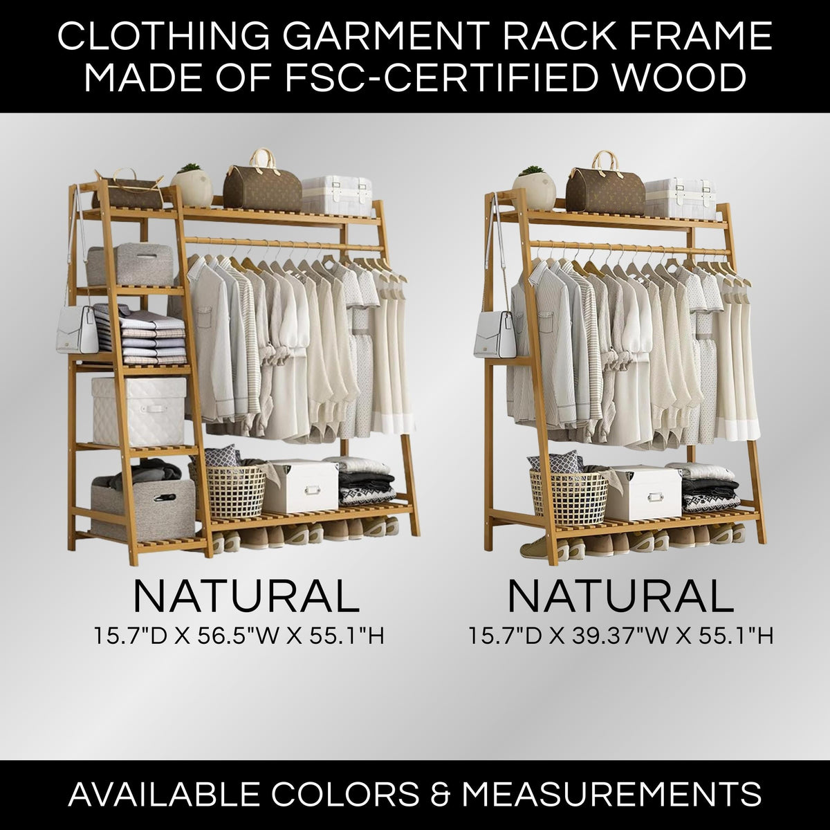 Bamboo Garment Rack with 9-Tier Shelves, Clothes Storage, Shoe Organizer