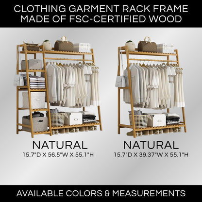 Bamboo Garment Rack with 9-Tier Shelves, Clothes Storage, Shoe Organizer