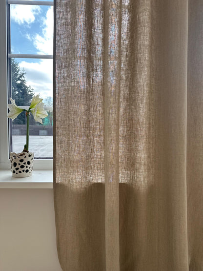 Stonewashed Linen Curtain Panels Set of 2 with Multifunctional Heading Tape