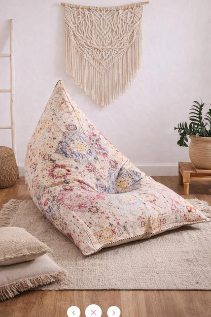 Bohemian Printed Bean Bag Lounger – Cotton Wool Blend Floor Cushion Chair