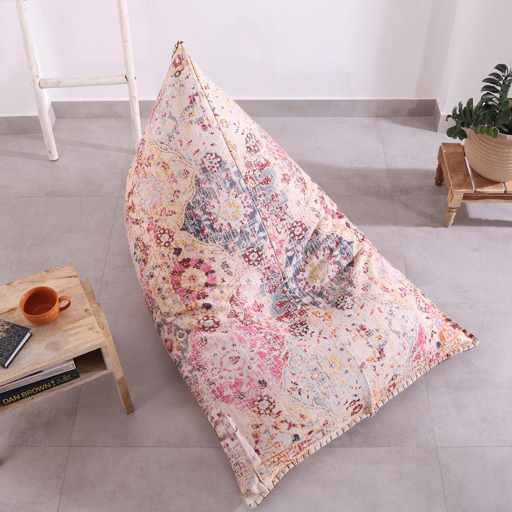 Bohemian Printed Bean Bag Lounger – Cotton Wool Blend Floor Cushion Chair