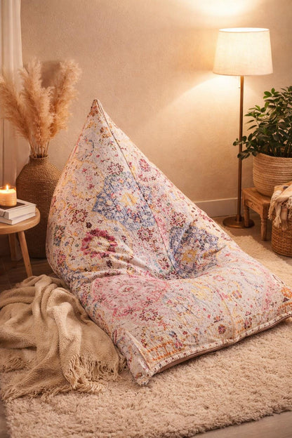 Bohemian Printed Bean Bag Lounger – Cotton Wool Blend Floor Cushion Chair