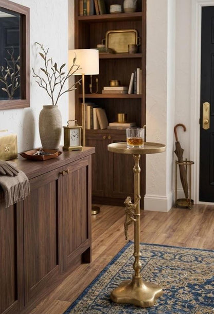 Handmade Brass Tiger Drink Table | Luxury Animal Accent Furniture | Artisan Metal Decor
