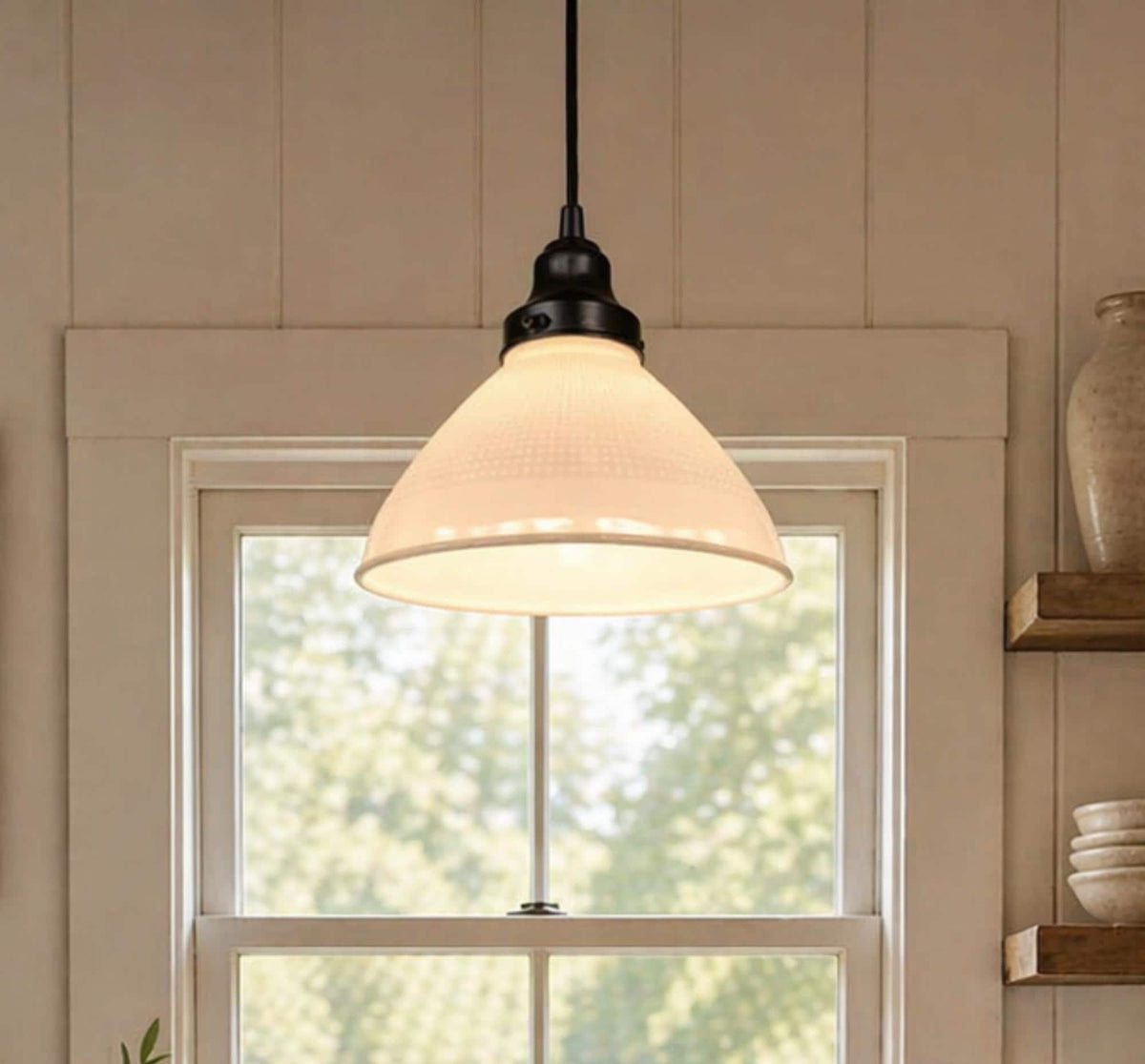 Antique PENDANT Light of Milk Glass Soft Waffle Pattern - Opal Flush Mount Ceiling Chandelier Lighting Fixture Farmhouse Kitchen Dining Room