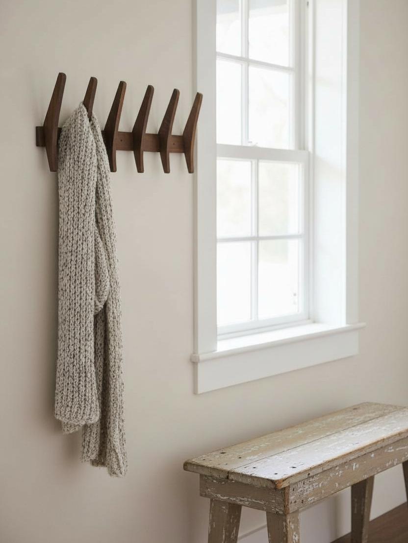 Large Wooden Wall Hanger, Mid-Century Modern Coat Rack,  5-Hook Wooden Hanger, Wall Organizer, Modern Entryway Decor, Handcrafted
