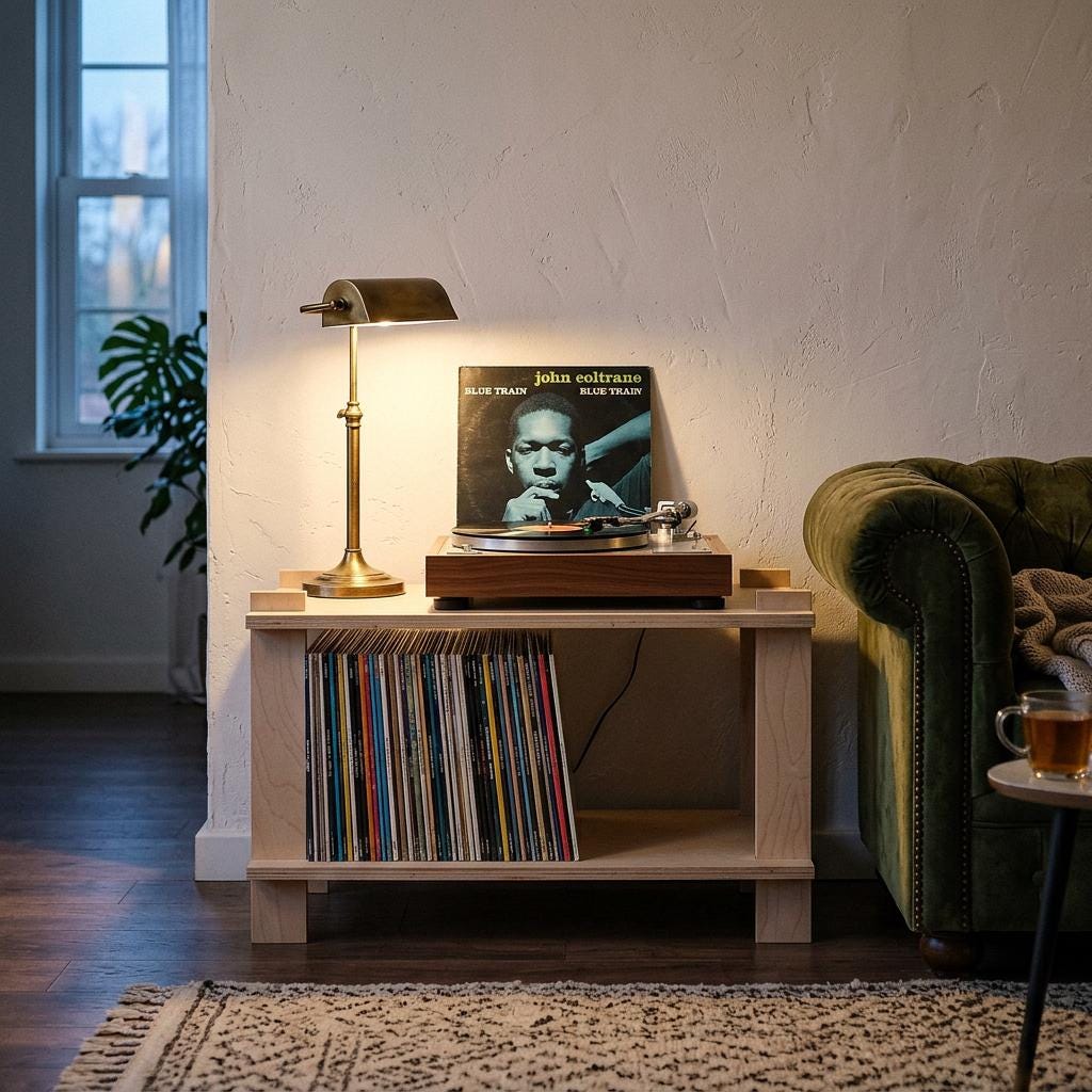 Modular Birch Plywood Record Player Stand, Mid-Century Vinyl Storage, Tool-Free Assembly