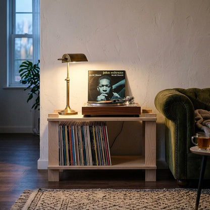 Modular Birch Plywood Record Player Stand, Mid-Century Vinyl Storage, Tool-Free Assembly