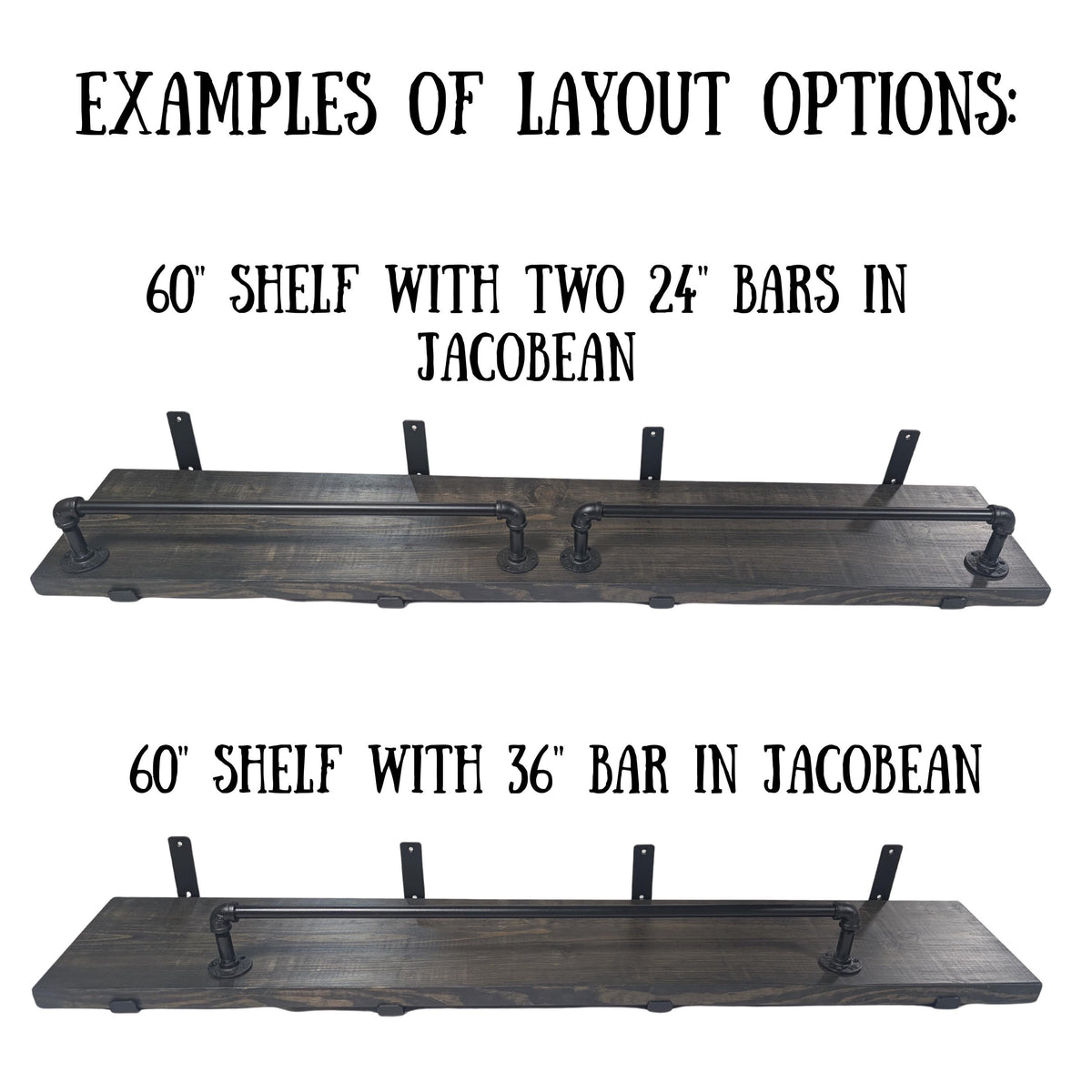 Industrial Pipe Clothes or Towel Bar with or without Solid Wood Shelf