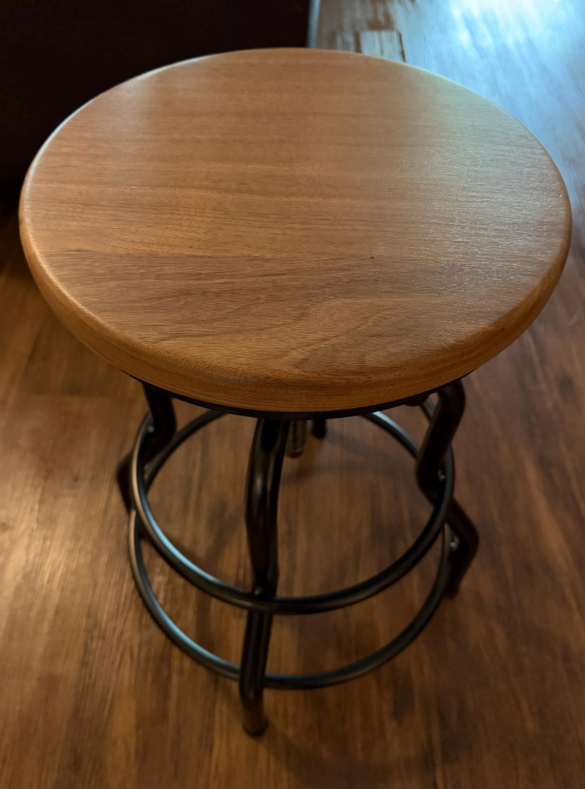 Walnut Swivel Bar Stool with Adjustable Industrial Metal Base