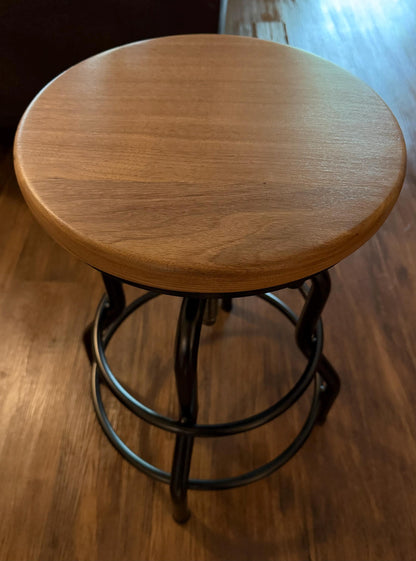 Walnut Swivel Bar Stool with Adjustable Industrial Metal Base