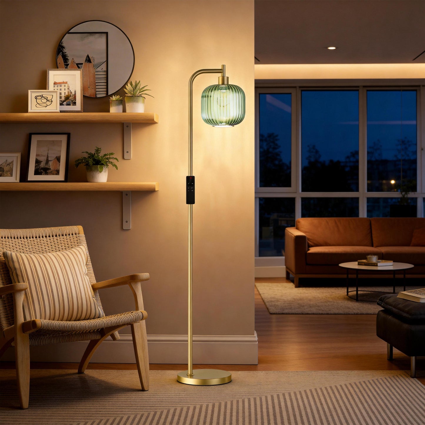 Ribbed Glass Floor Lamp with Remote Control & Dimmable LED