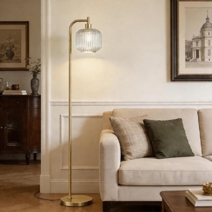 Ribbed Glass Floor Lamp with Remote Control & Dimmable LED