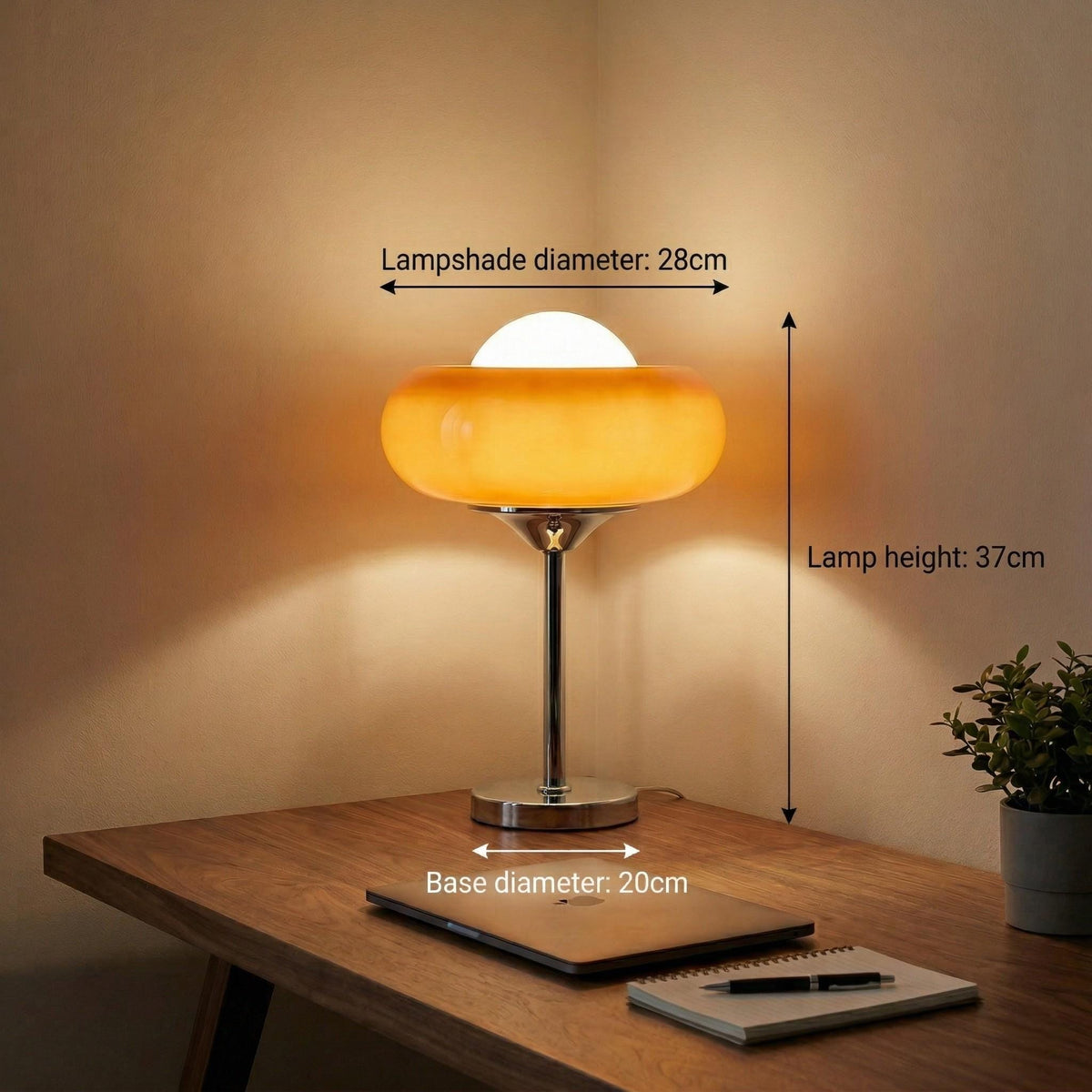 Vintage Orange Glass Desk Lamp with Chrome Base – Mid-Century Modern Lighting
