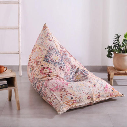Bohemian Printed Bean Bag Lounger – Cotton Wool Blend Floor Cushion Chair