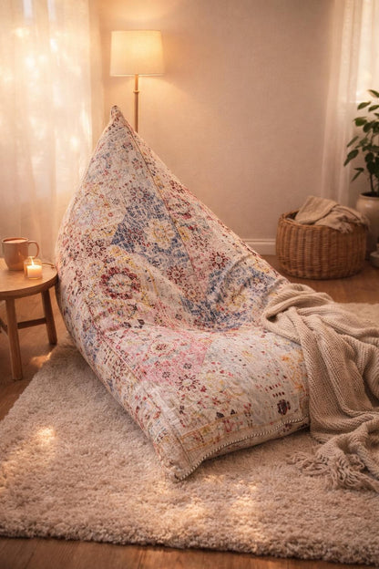 Bohemian Printed Bean Bag Lounger – Cotton Wool Blend Floor Cushion Chair