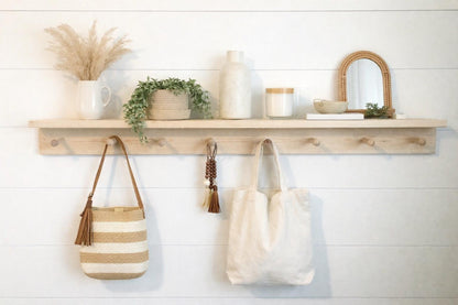 Handcrafted Pine Wood Peg Shelf: Rustic Entryway Organizer