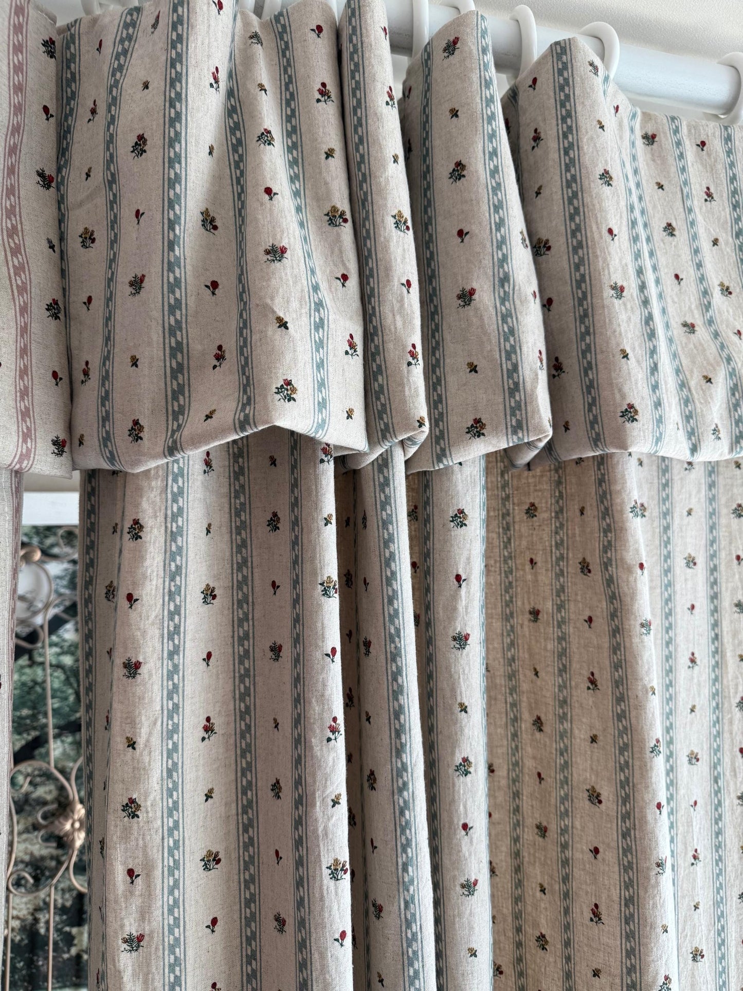 Linen Flop Over Curtains Floral Striped Custom French Country Drapes Rustic Cottagecore Window Decor