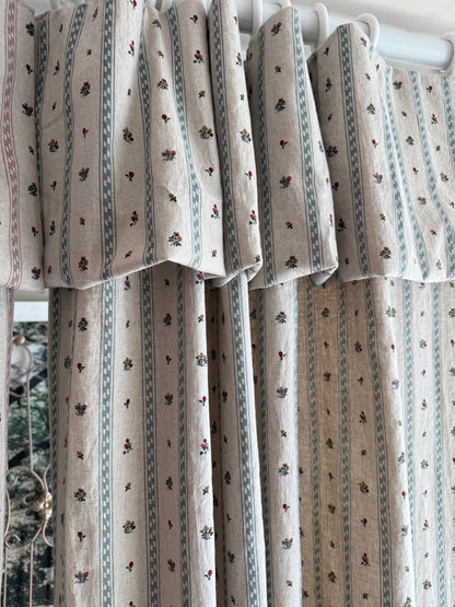 Linen Flop Over Curtains Floral Striped Custom French Country Drapes Rustic Cottagecore Window Decor
