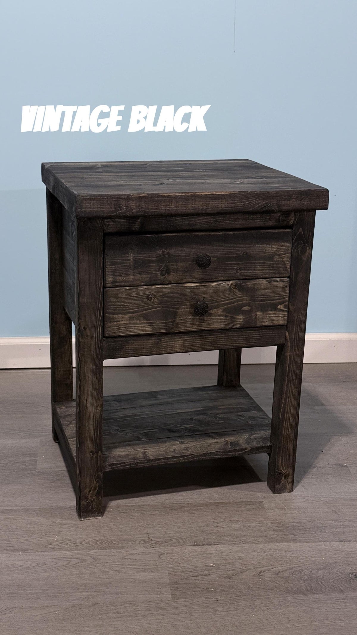 Rustic Solid Wood Nightstand with 2 Drawers and Shelf : Country Style