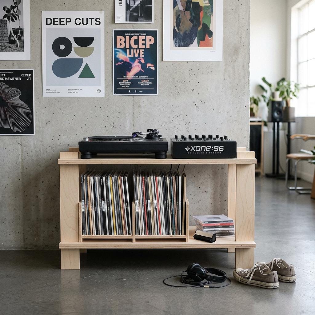 Modular Birch Plywood Record Player Stand, Mid-Century Vinyl Storage, Tool-Free Assembly