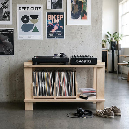 Modular Birch Plywood Record Player Stand, Mid-Century Vinyl Storage, Tool-Free Assembly