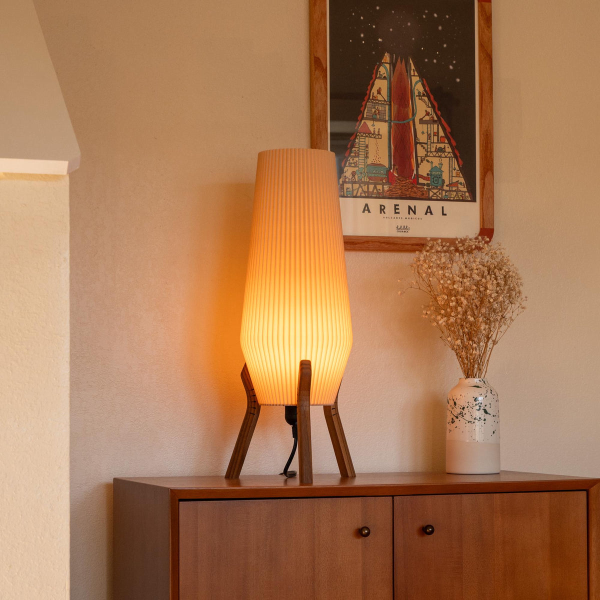 Mid Century Lamp: Retro Inspired Table Lamp, Handmade Bedside Nightstand Light, Warm Ambient Glow