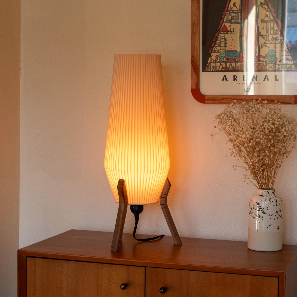 Mid Century Lamp: Retro Inspired Table Lamp, Handmade Bedside Nightstand Light, Warm Ambient Glow