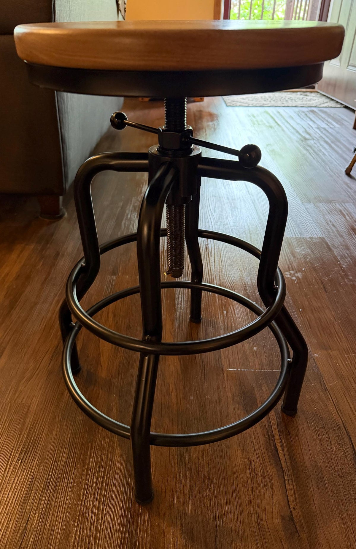Walnut Swivel Bar Stool with Adjustable Industrial Metal Base