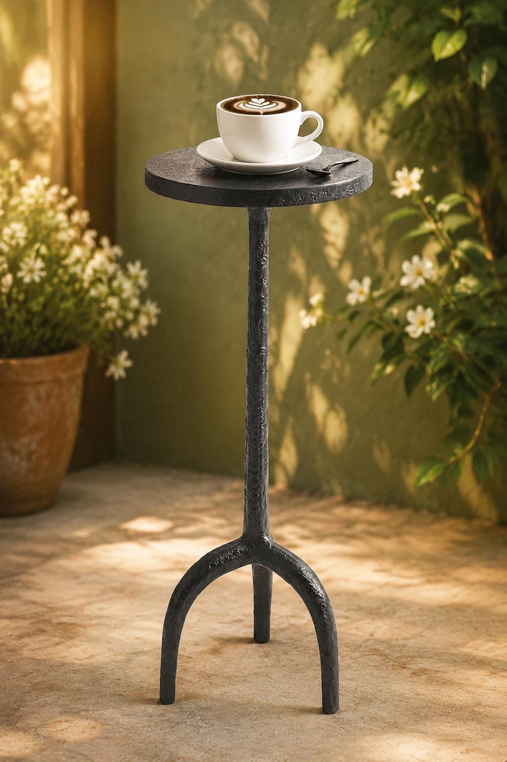 Handmade Antique Black Side Table | Vintage Accent Drink Table