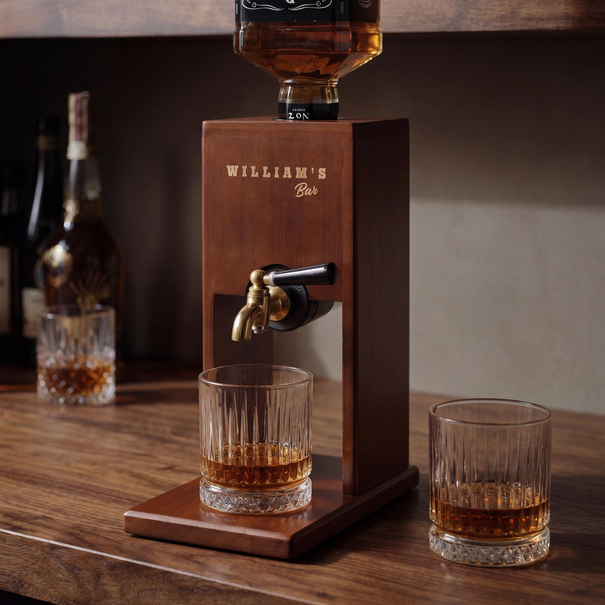 Wooden Whiskey Dispenser | Custom Engraved Liquor Tap for Home Bar, Bourbon Dispenser, Gift for Him, Wedding Anniversary