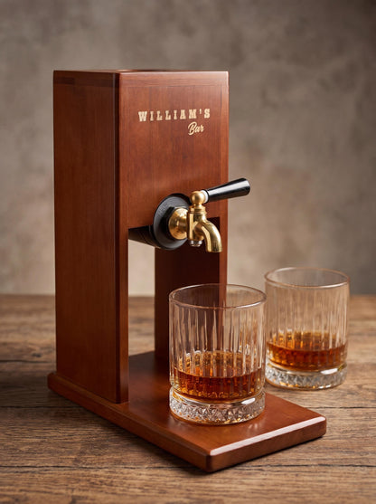 Wooden Whiskey Dispenser | Custom Engraved Liquor Tap for Home Bar, Bourbon Dispenser, Gift for Him, Wedding Anniversary