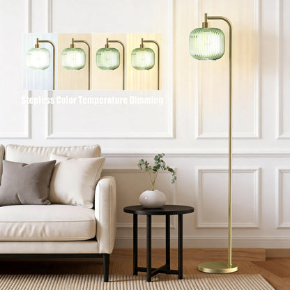 Ribbed Glass Floor Lamp with Remote Control & Dimmable LED