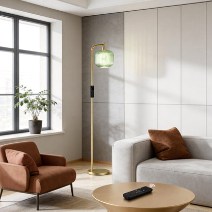 Ribbed Glass Floor Lamp with Remote Control & Dimmable LED