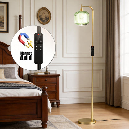 Ribbed Glass Floor Lamp with Remote Control & Dimmable LED
