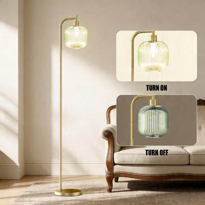 Ribbed Glass Floor Lamp with Remote Control & Dimmable LED