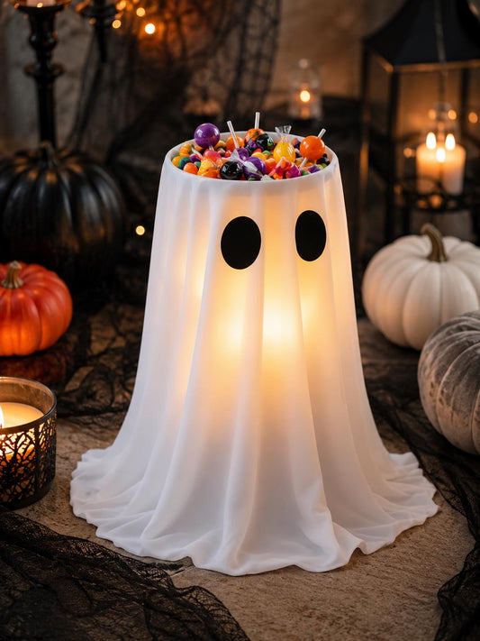 Halloween Ghost Candy Bowl, Adjustable Height Yard Decoration, Trick Treat Prop