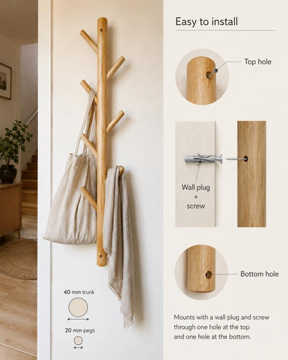 Minimalist Wooden Coat Rack Wall Mounted, Entryway Hook Rack, Solid Wood Mudroom Organizer, Modern Hallway Storage