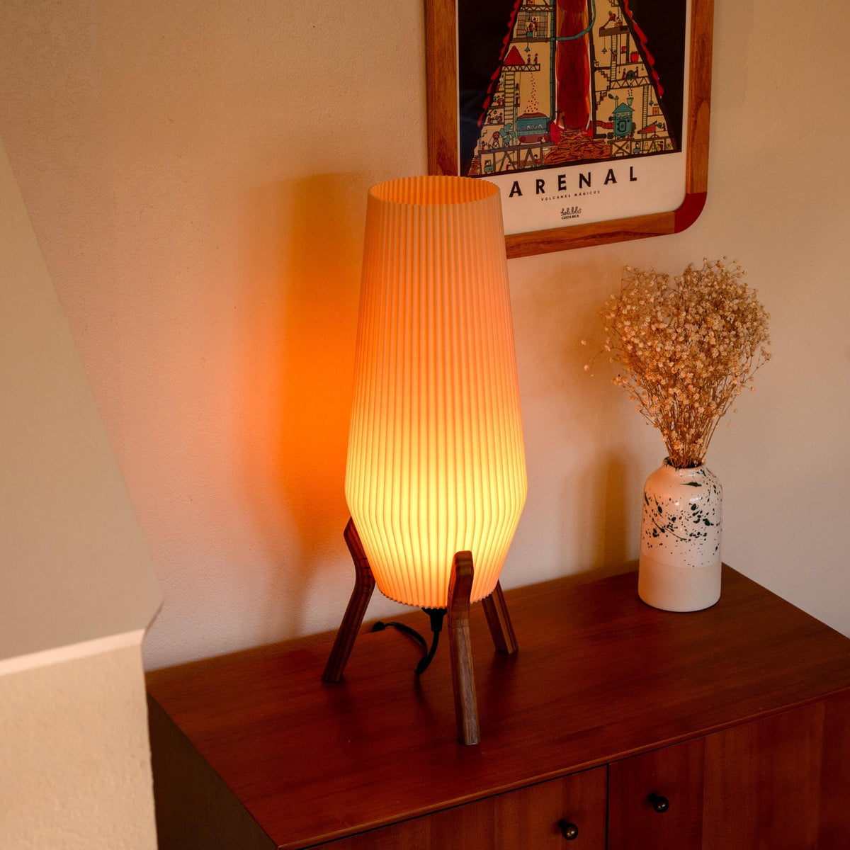 Mid Century Lamp: Retro Inspired Table Lamp, Handmade Bedside Nightstand Light, Warm Ambient Glow