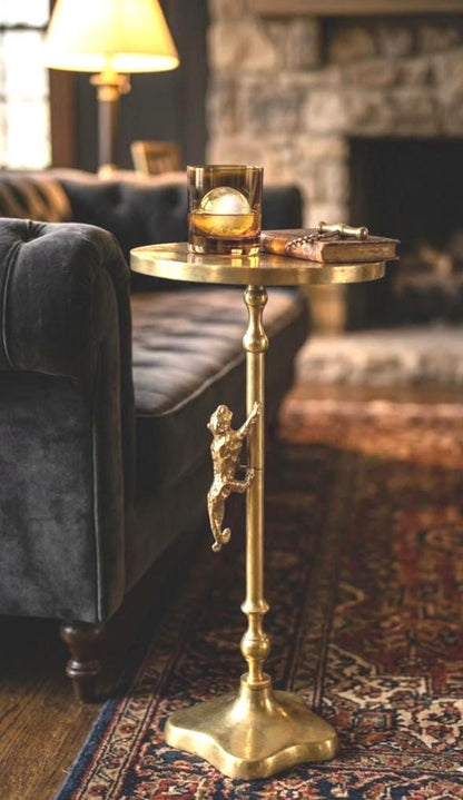 Handmade Brass Tiger Drink Table | Luxury Animal Accent Furniture | Artisan Metal Decor